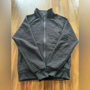 Adidas embossed 3 stripes zip up sweater